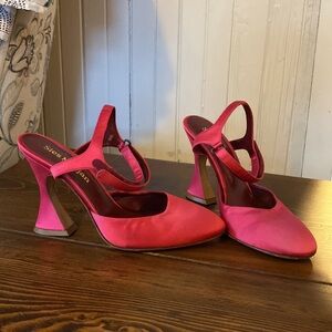 Sies Marjan Women's Hot Neon Pink Strappy Heels Mary Jane 37 Silk